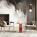 New Chinese Style Casual Table and Chair Combination Single Chair Side Combination 3d model