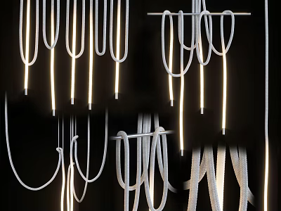 Modern Minimalist Chandelier With Twisted White Rope And LED Light For Living Room Interior 3d model
