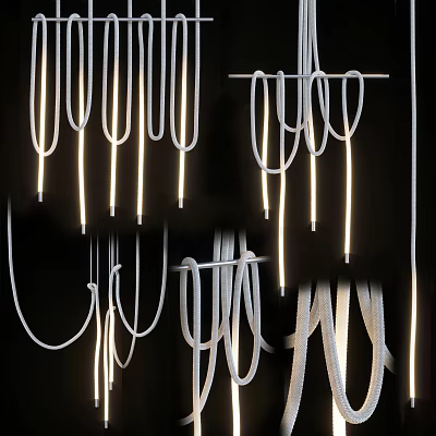 Modern Minimalist Chandelier With Twisted White Rope And LED Light For Living Room Interior 3d model