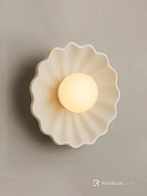 Elegant White Scalloped Wall Lamp With Modern Round Illuminated Center 3d model 