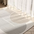 Square Rug With Geometric Pattern Light Beige White Design For Wooden Floor Living Room