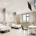 Bright Modern Hospital Outpatient Clinic With Beds Window Table Chairs And Wall Paintings