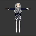 3D Model Anime Schoolgirl Character With Silver Hair Glasses Navy Blue Blazer And Plaid Skirt