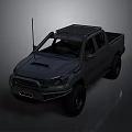 Black Pickup Truck With Roof Rack Antenna And Off Road Tires