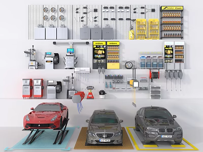 Auto Repair Workshop Setup With Multiple Cars Tools And Equipment 3d model