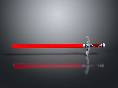 Red Blade Sword With Silver Hilt Guard And Reflective Surface On Gray Background 3d model