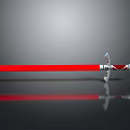 Red Blade Sword With Silver Hilt Guard And Reflective Surface On Gray Background