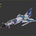 Blue White Camouflage Airplane Model With Pointed Nose Single Seat Tail Fin Wings And Missile