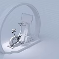 Modern Arched Fitness Equipment With Exercise Bike Scenic Screen And Blue Lighting