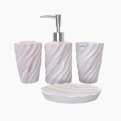 Elegant Bathroom Accessories Featuring Swirl Design Marble Pattern Soap Dispenser Cups And Soap Dish 3d model