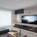 Bright Modern Minimalist Living Room With Wall Mounted TV Cozy Sofa And Ample Natural Light