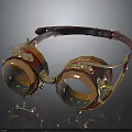 Steampunk Style Leather Strap Goggles With Gold Metal Accents And Red Frame Design