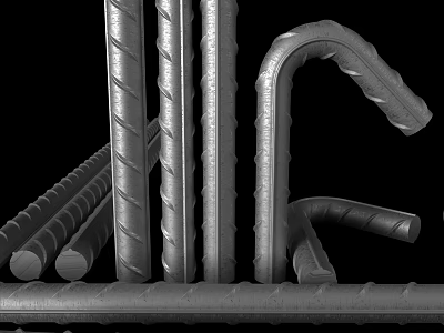 Deformed Steel Rebar For Construction With Ribbed Surface And Bendable Sections 3d model