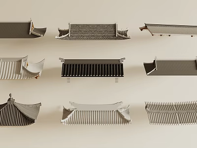Chinese Traditional Architectural Roof Components With Various Classical Styles And Details 3d model