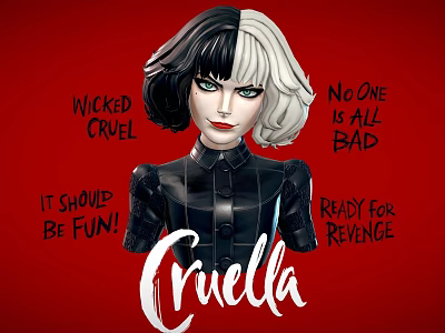 Cruella Portrait With Black And White Hair Leather Outfit Red Background Ready For Revenge 3d model