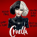 Cruella Portrait With Black And White Hair Leather Outfit Red Background Ready For Revenge