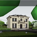 Two Story Detached Villa Exterior Design With Balcony Green Lawn And Outdoor Lighting