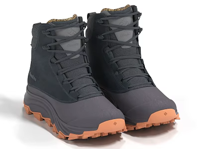 Gray High Top Hiking Boots With Orange Sole And Durable Laces For Outdoor Activities 3d model