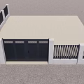 Modern Dark Blue Main Gate With Vertical Slats And Decorative Lattice Panels