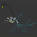 3D Character In Black White Outfit With Yellow Accents And Blue Lightning Energy Holding Weapon