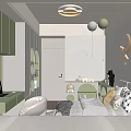 Cheerful Kids Room Interior With Light Green Cabinets White Furniture And Astronaut Wall Decal