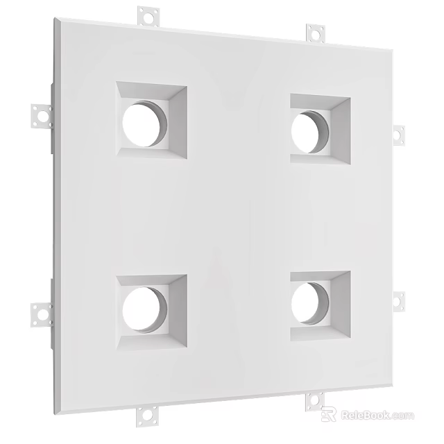 White Square Panel With Four Recessed Circular Lighting Holes Design 3d model 