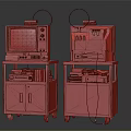 Two Vintage Televisions on Wooden Metal Cabinets with Wheels and Top Devices