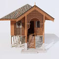 Traditional Wooden House With Sloped Metal Roof Carved Details Porch And Staircase