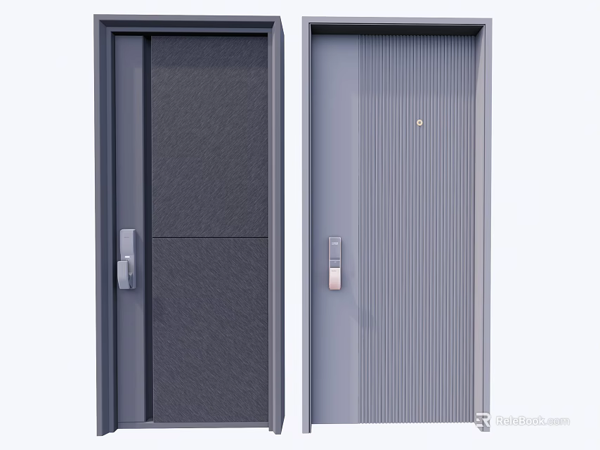 Modern Security Doors with Dark and Light Gray Minimalist Design and Vertical Striped Pattern 3d model