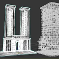 Ancient Stone Tower Structures Featuring U Shaped Columns Archway Square Windows And Steps 3d model