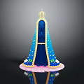 Game Movie Character in Blue Cloak with Golden Decor Star Patterns Green Accents and Pink Base