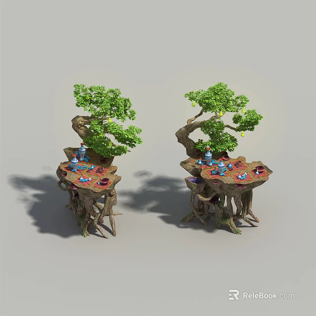 Unique Arbor with Artistic Trunk Design Root Shaped Base and Small Table with Tea Sets 3d model