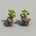 Unique Arbor with Artistic Trunk Design Root Shaped Base and Small Table with Tea Sets 3d model