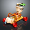 Creative Children's Bed With Orange Pipe Frame Red Wheels And Green Leaf Decoration