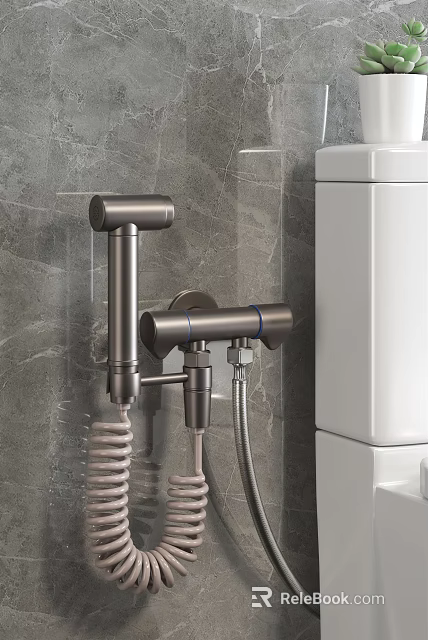 Modern Shower Faucet Set With Brushed Nickel Finish Mounted On Gray Marble Bathroom Wall 3d model 