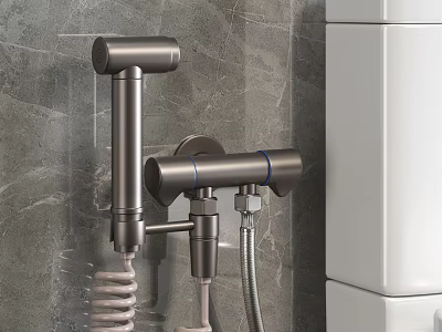 Modern Shower Faucet Set With Brushed Nickel Finish Mounted On Gray Marble Bathroom Wall 3d model
