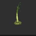 Cartoon Plant Character With Face And Green Stem Surrounded By Grass And Small Plants