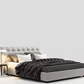 Modern Double Bed With Tufted Headboard Side Table And Lamp 3d model