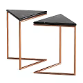 Modern Triangular Side Tables With Black Marble Top And Copper Metal Frame 3d model