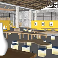 Modern Dessert Shop Interior With Colorful Chairs Wooden Bar Counter And Decorative Lights