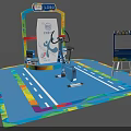 Vibrant Fitness Exercise Bike Setup With Colorful Floor Mat And Branded Backdrop