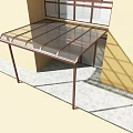 Modern Glass Canopy Structure Installed Above Windows On Yellow Building Exterior