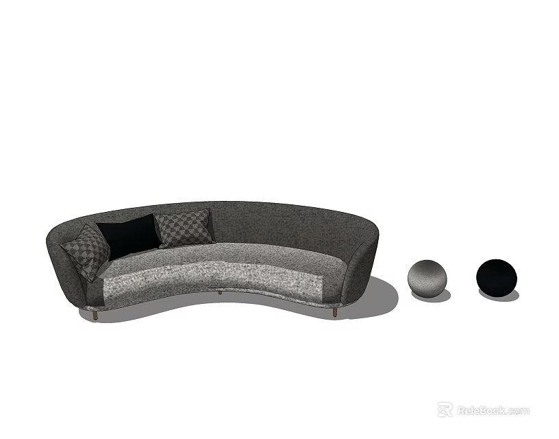 Modern Gray Curved Sectional Sofa With Patterned Cushions And Decorative Spheres 3d model