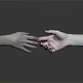 Man's Hands Approaching To Touch In Dark Abstract Tech Inspired Background