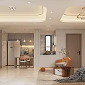 Elegant Modern Living Dining Room Interior With Open Concept Marble Accents And Pendant Lights