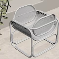 Modern White Mesh Stool With Curved Metal Frame On Wooden Floor Accented By Plants
