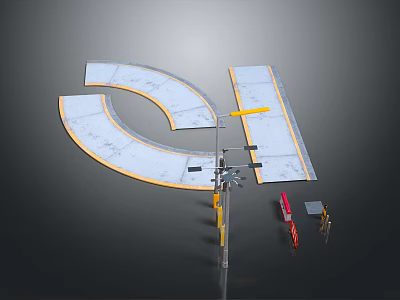 Traffic Road Equipment Set With Street Lamp Pavement Models And Construction Tools 3d model