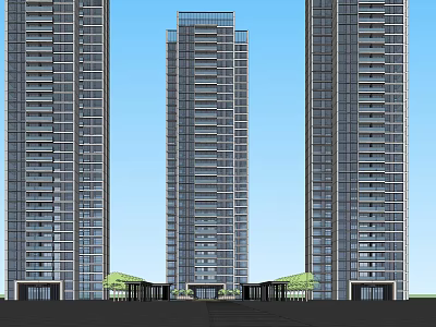 Modern High Rise Buildings With Glass Curtain Walls Ground Floor Entrances And Green Plants 3d model
