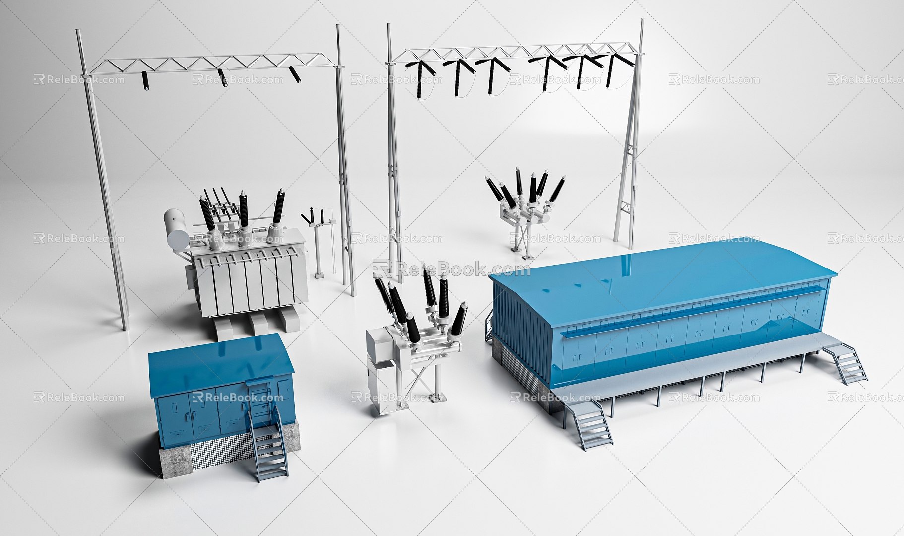 Industrial equipment room electric pole transformer distribution box power equipment 3d model