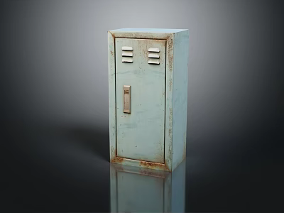 Vintage Rustic Metal Locker With Light Blue Finish And Ventilation Grilles 3d model